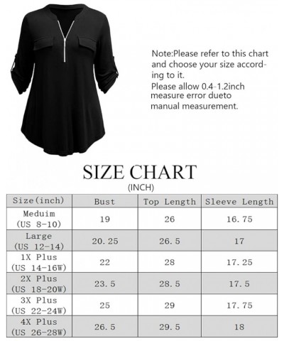 Women's Plus Size Tops 3/4 Roll Sleeve Shirts V Neck Blouses Tunic Top Z Dark Green $14.49 Tops