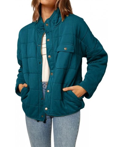 Womens Quilted Puffer Jackets Lightweight Baggy Zipper Button Short Padded Down Coats Warm Outwear Tops with Pockets 02-blue ...