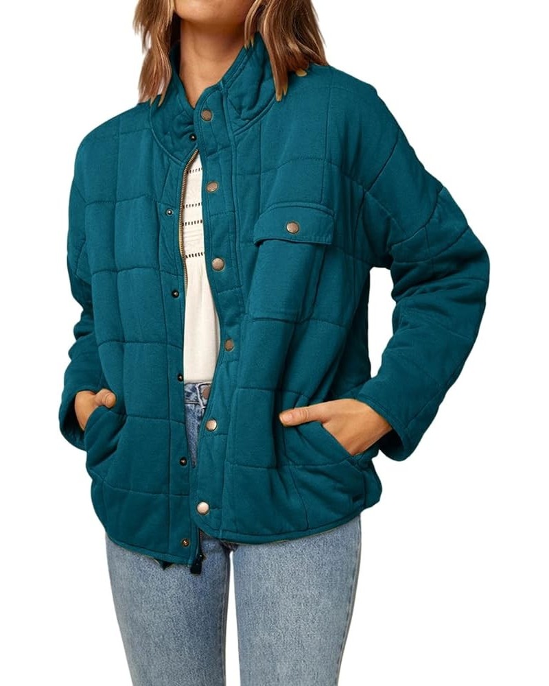 Womens Quilted Puffer Jackets Lightweight Baggy Zipper Button Short Padded Down Coats Warm Outwear Tops with Pockets 02-blue ...