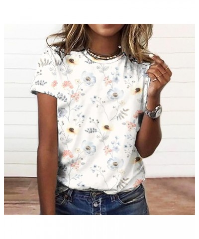 Retro Floral Print Shirts for Women Short Sleeve Crew Neck Pullover Summer Tops Blouse Fashion Loose Basic Tees Tops 07white ...