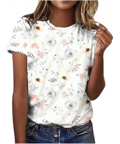 Retro Floral Print Shirts for Women Short Sleeve Crew Neck Pullover Summer Tops Blouse Fashion Loose Basic Tees Tops 07white ...