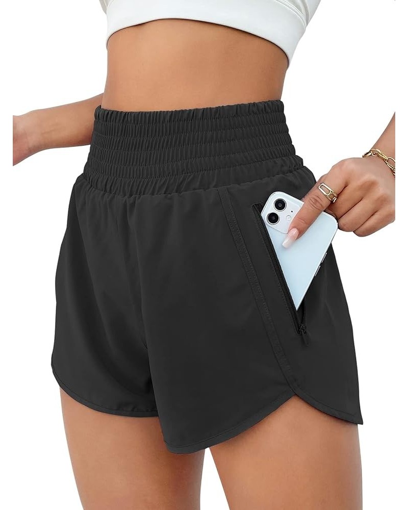 Women's Athletic Shorts High Waisted Running Shorts Pocket Sporty Short Gym Elastic Workout Shorts 2.5'' High waisted Black01...