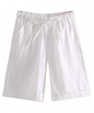 Women's Summer Casual Elastic Drawstring Rolled Hem Bermuda Shorts with Belt White $16.49 Shorts